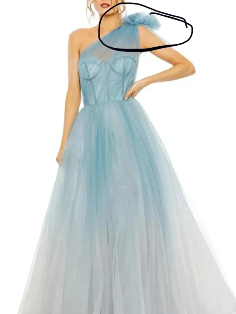 MAC DUGGAL Blue Glitter One-Shoulder Ombre Gown Size 8
